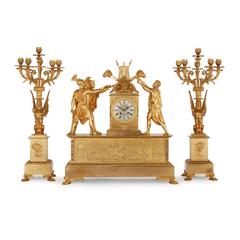 Empire Style Ormolu Clock Set Depicting the Oath of the Horatii