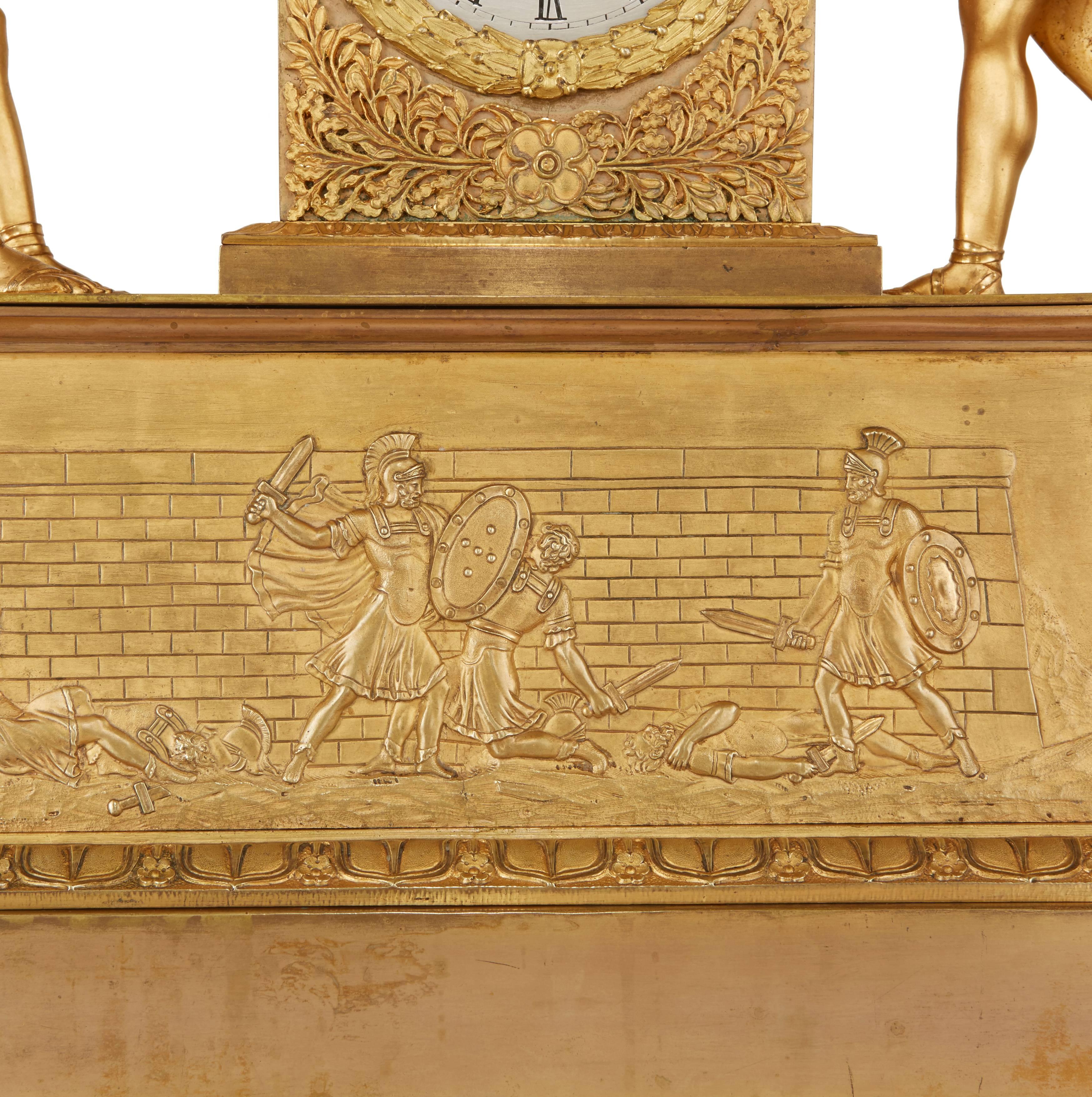 Neoclassical Empire Style Ormolu Clock Set Depicting the Oath of the Horatii For Sale