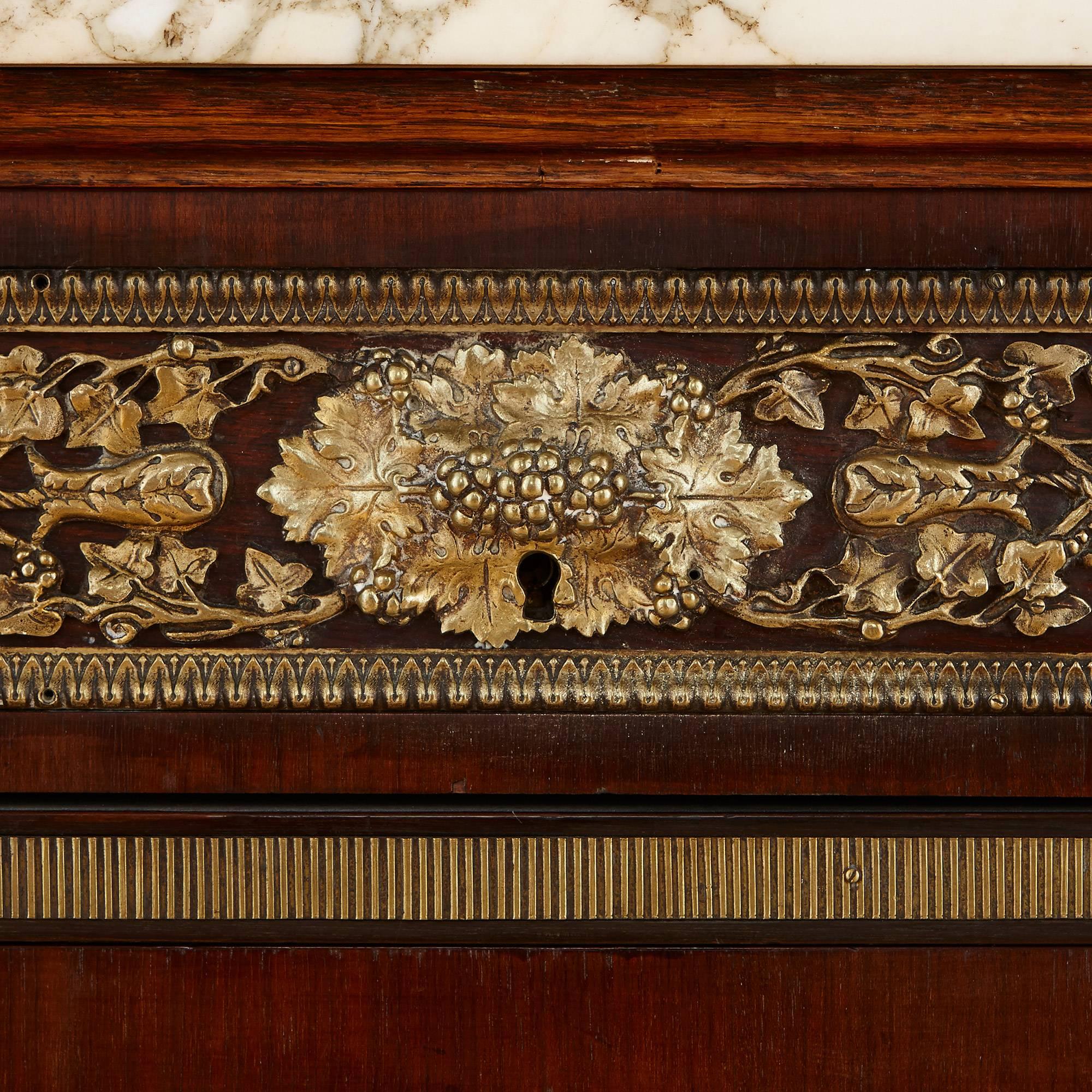 French Neoclassical Style Marble and Ormolu-Mounted Wood Commode After Leleu For Sale