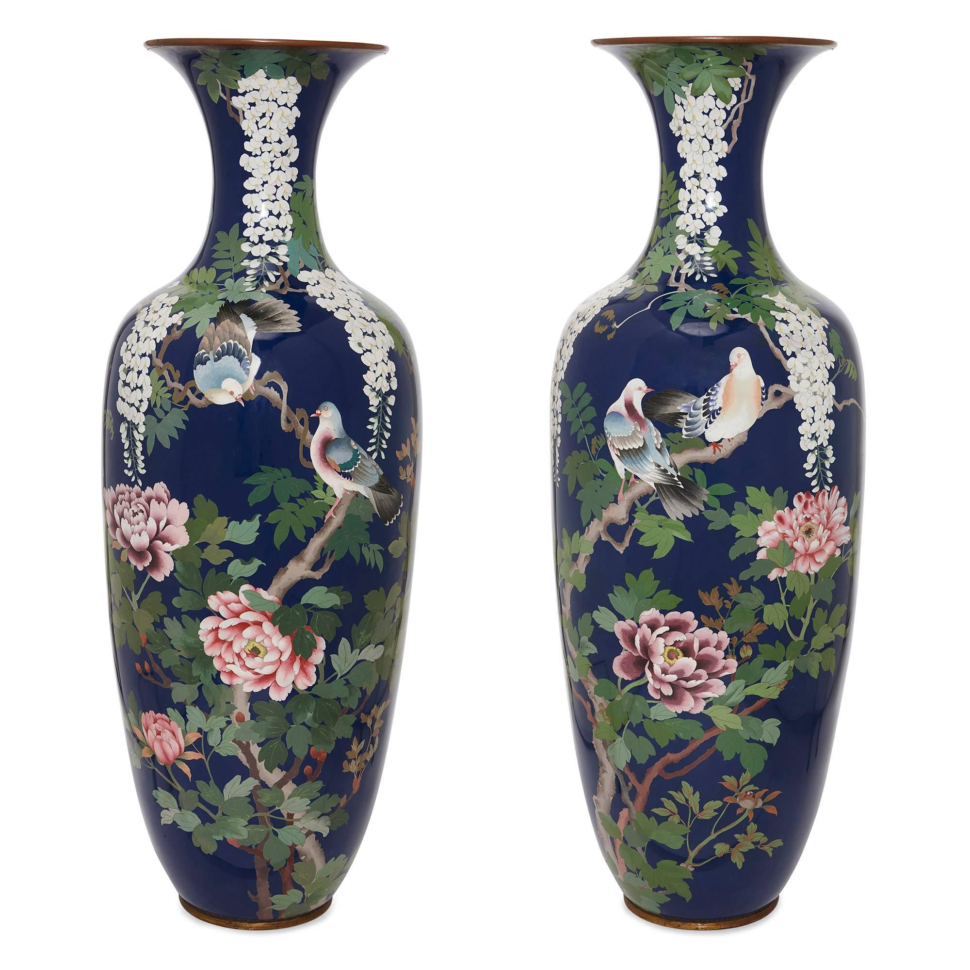 Pair of Antique Cloisonne Enamel Japanese Meiji Period Vases