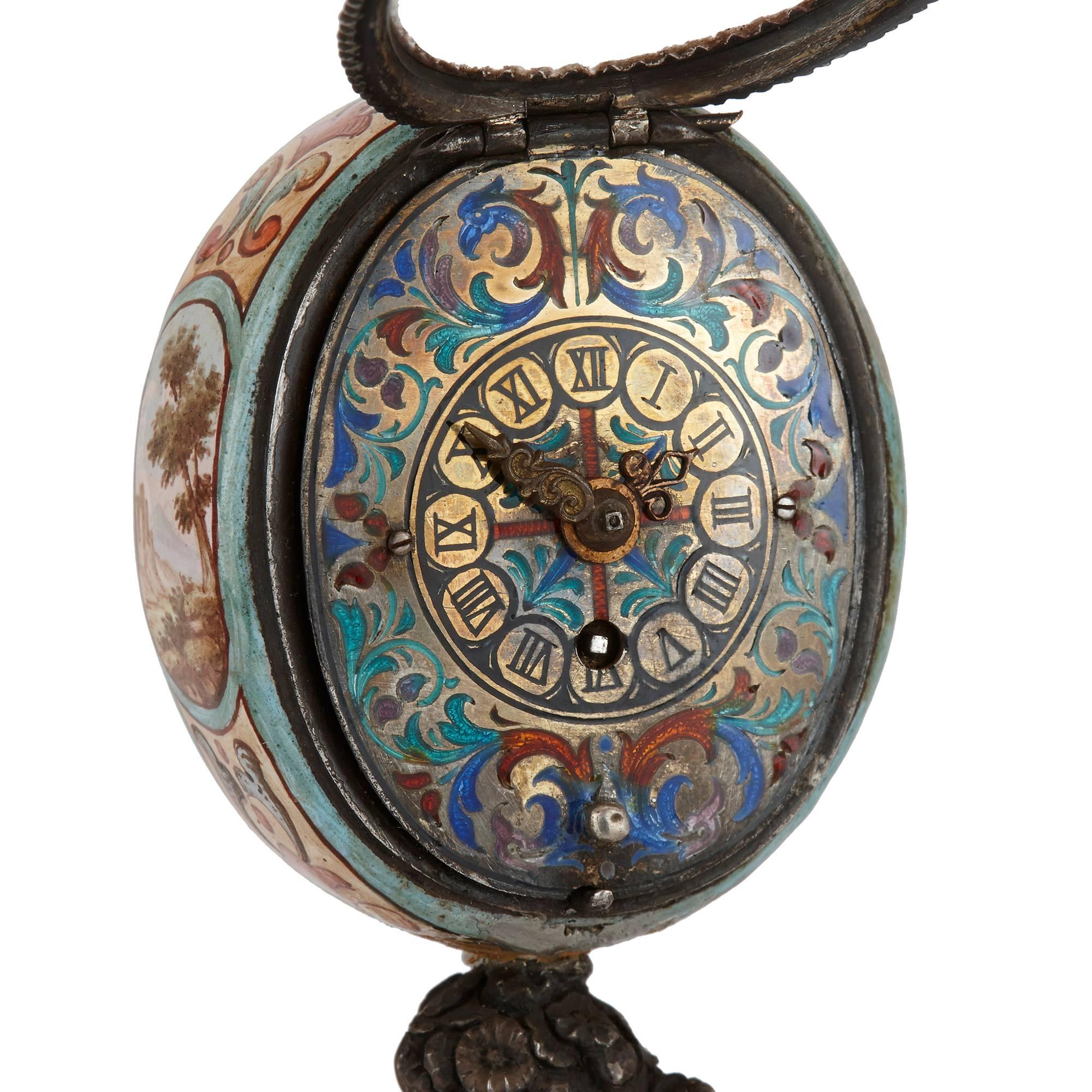 Neoclassical Antique Silver and Enamel Viennese Table Clock For Sale