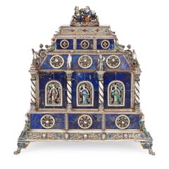 Antique Viennese Enamel and Silver Mounted Lapis Lazuli Casket by Hermann Bohm