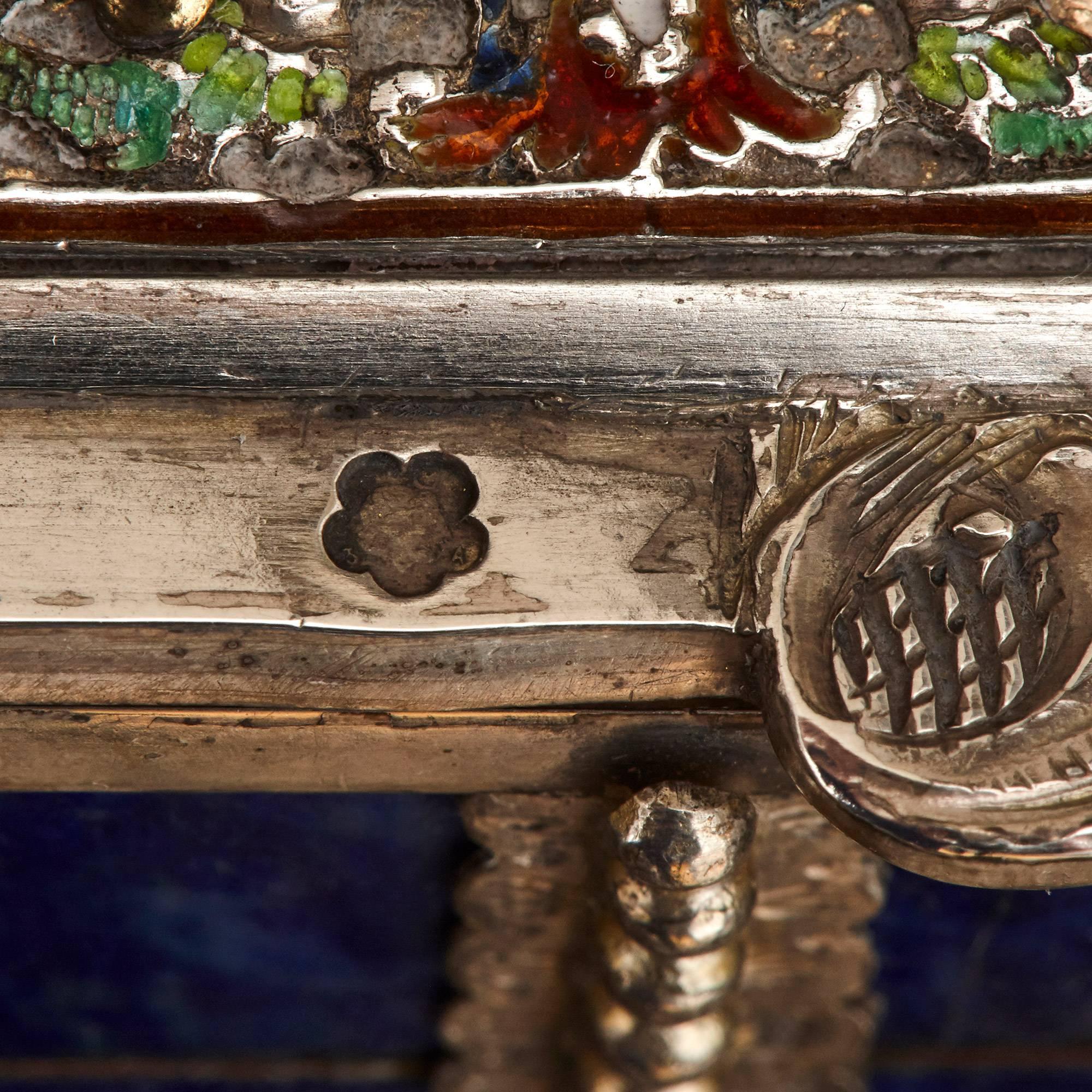 Ancien coffret viennois en émail et argent monté en Lapis Lazuli par Hermann Bohm 1