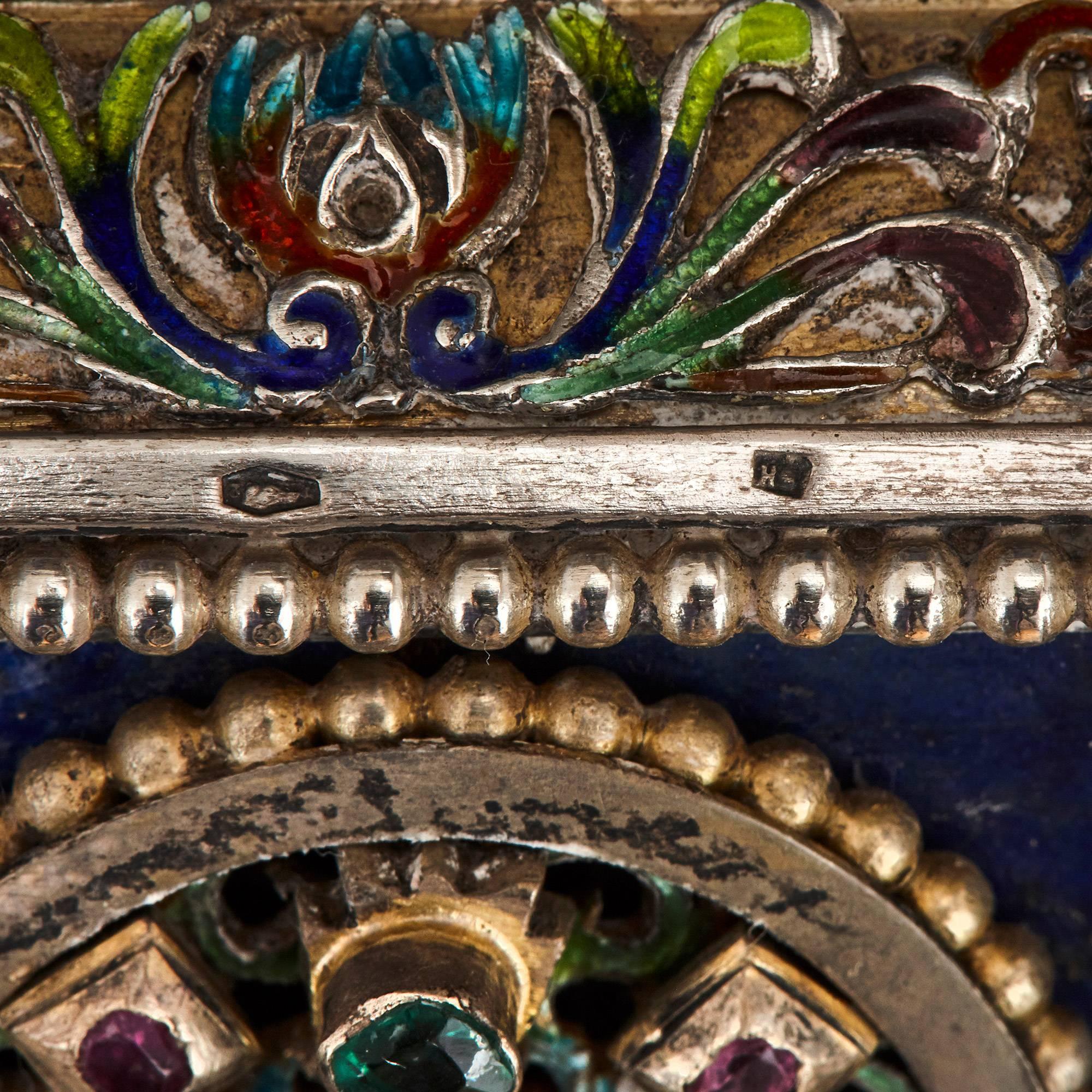 Antique Viennese Enamel and Silver Mounted Lapis Lazuli Casket by Hermann Bohm 2