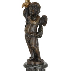 Pair of Monumental French Antique Marble and Bronze Candelabra Torcheres