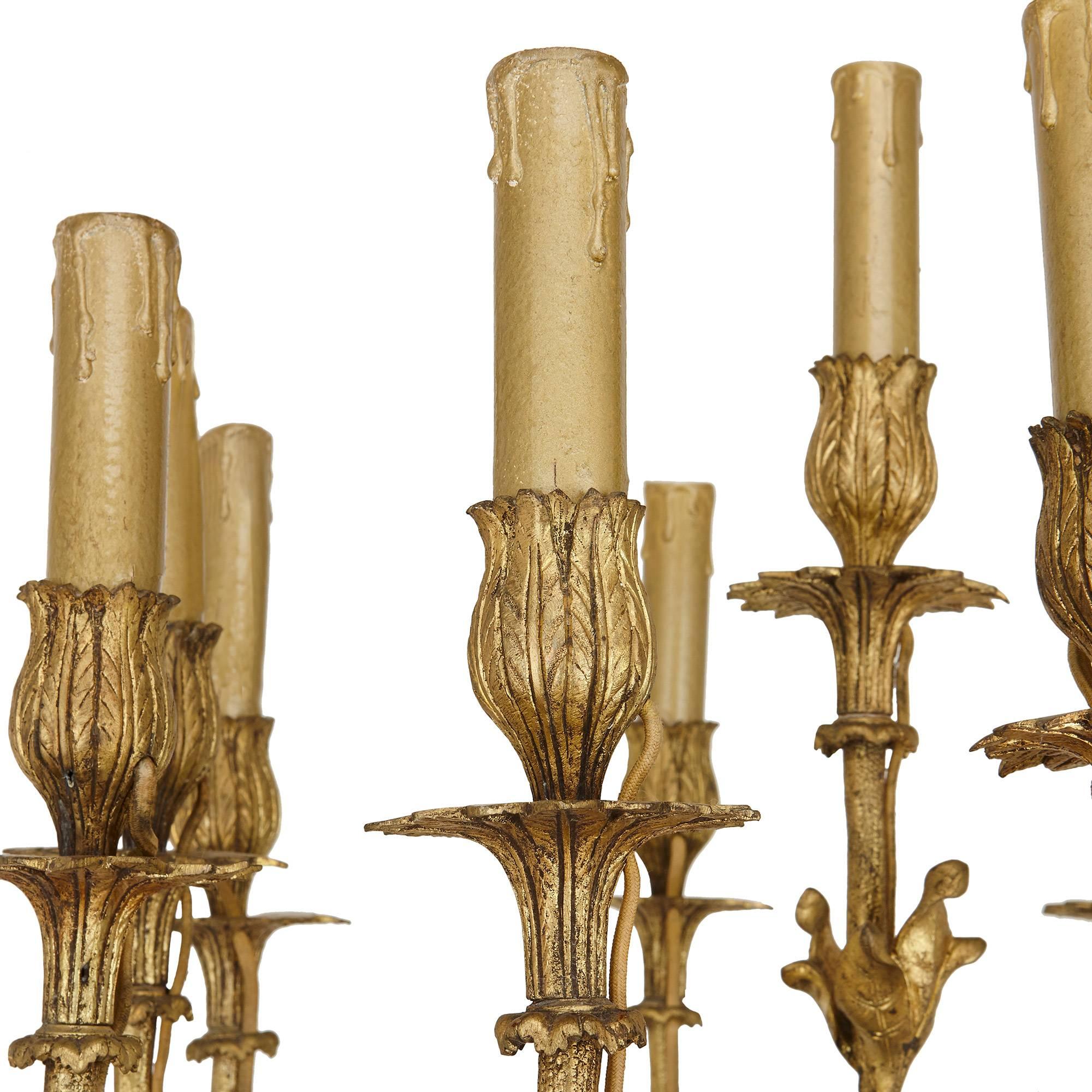 Neoclassical Pair of Monumental French Antique Marble and Bronze Candelabra Torcheres For Sale