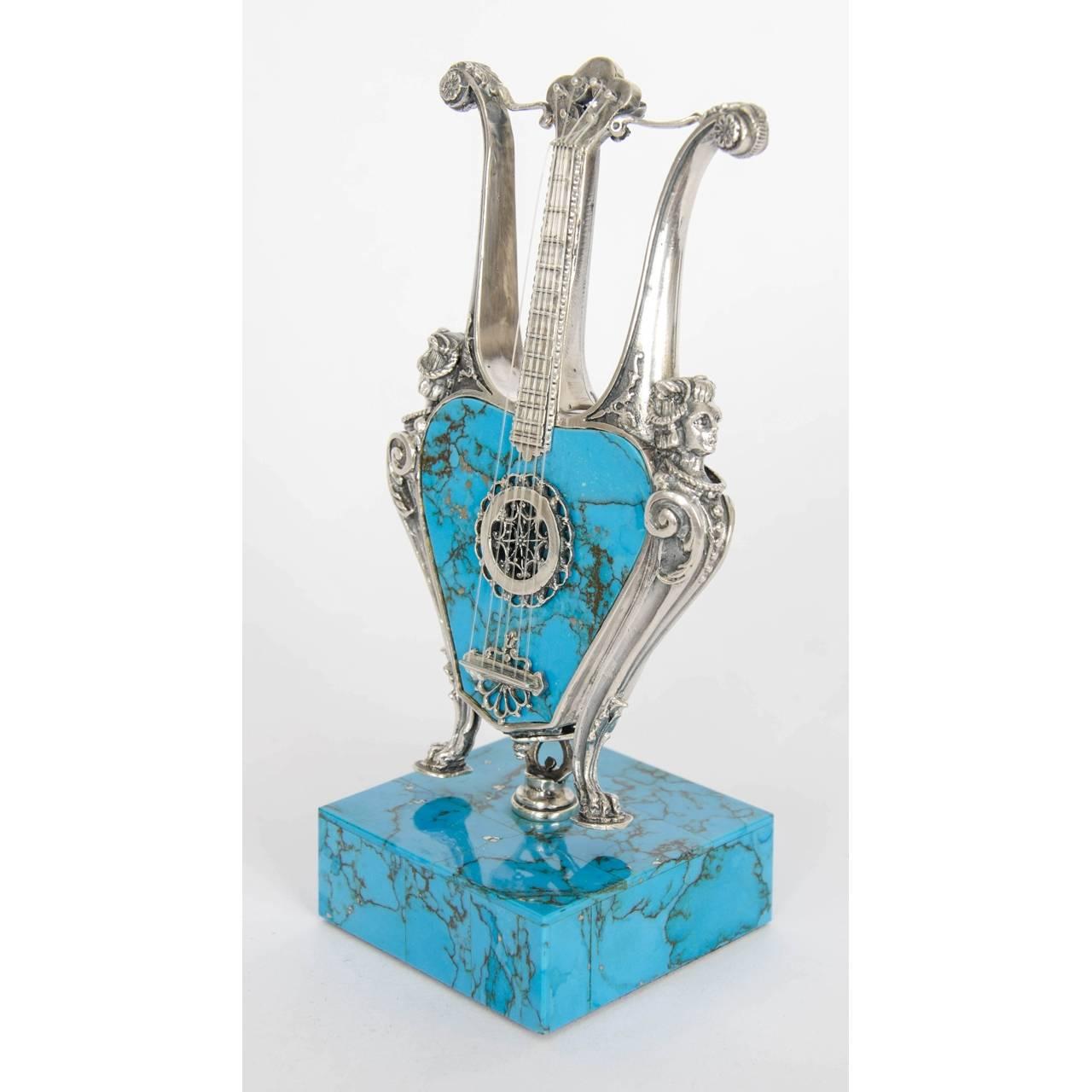 19th Century Set of Five Antique Viennese Miniature Silver and Turquoise Instruments