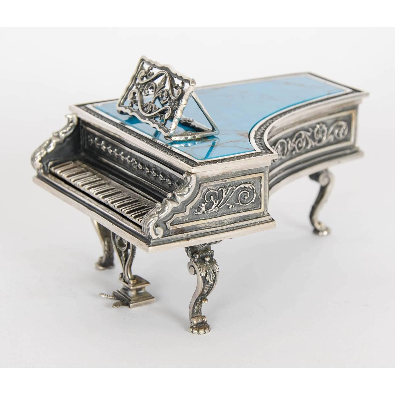 Set of Five Antique Viennese Miniature Silver and Turquoise Instruments In Excellent Condition In London, GB