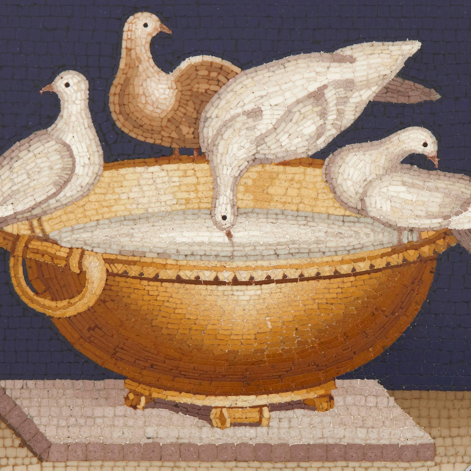 Classical Roman Antique Italian Micromosaic Plaque Depicting the Capitoline Doves For Sale