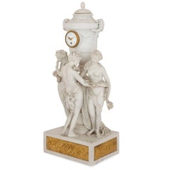 Antique Bisque Porcelain Mantel Clock of the Three Graces