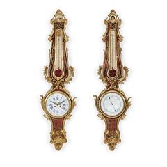 Horloge et baromètre de style Louis XV en forme de coquille de tortue montés en bronze doré par Gleizes