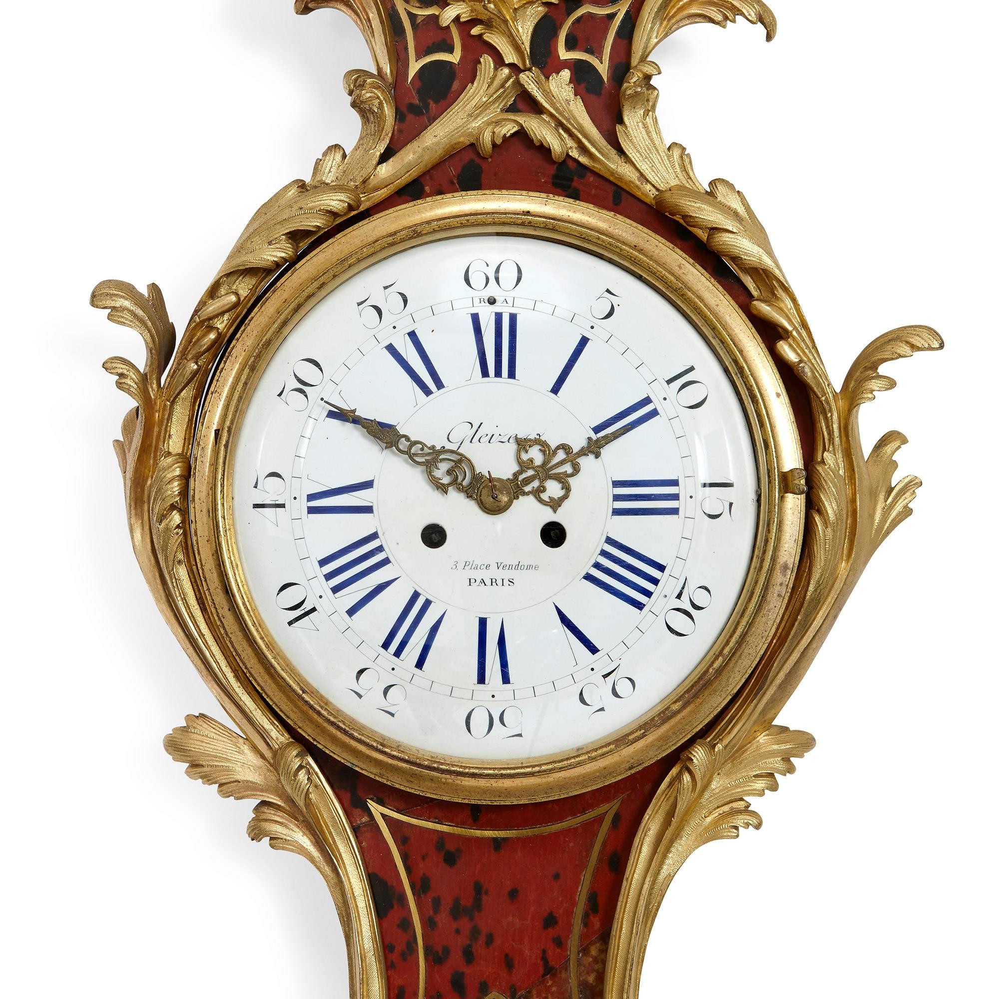 Rococo Horloge et baromètre de style Louis XV en forme de coquille de tortue montés en bronze doré par Gleizes en vente