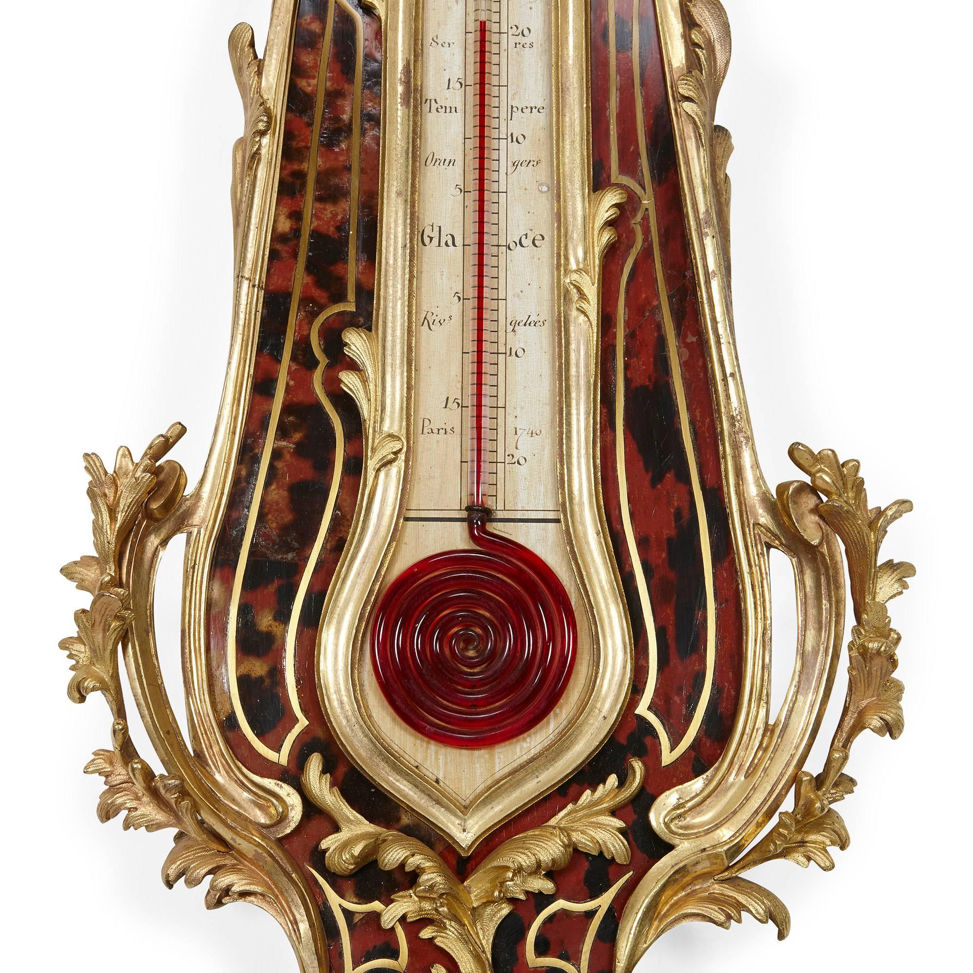 Louis XV Style Ormolu-Mounted Tortoiseshell Clock and Barometer Set by Gleizes In Excellent Condition For Sale In London, GB
