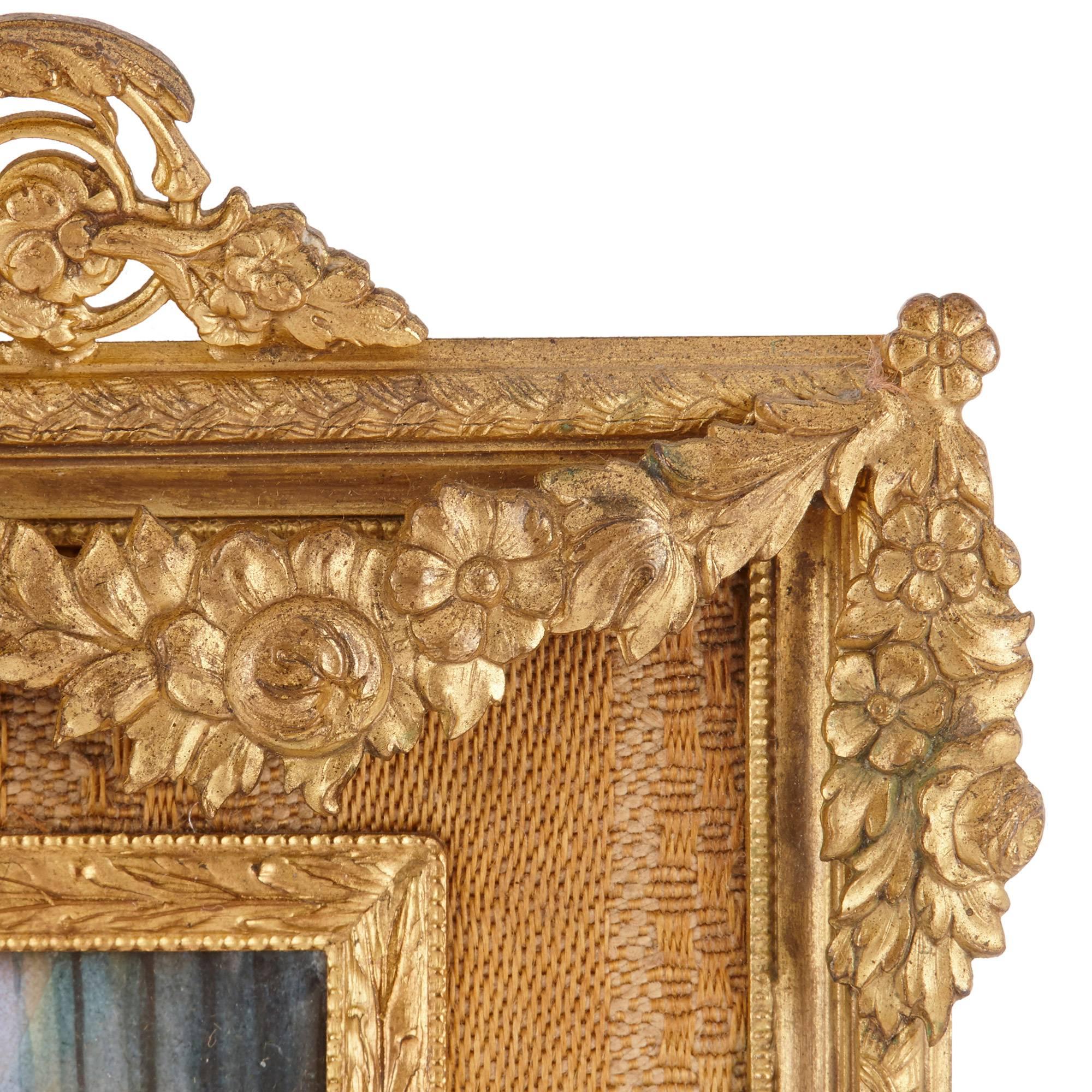 19th Century French Limoges Enamel Plaque in Gilt Bronze Frame For Sale 2