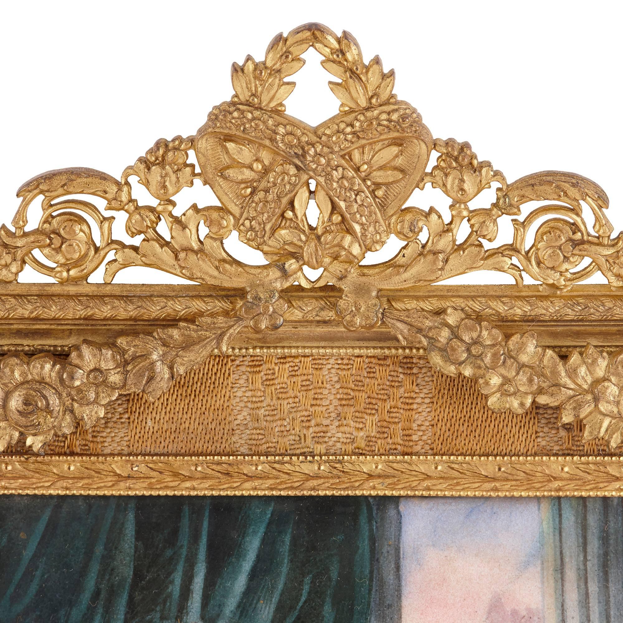 19th Century French Limoges Enamel Plaque in Gilt Bronze Frame For Sale 1