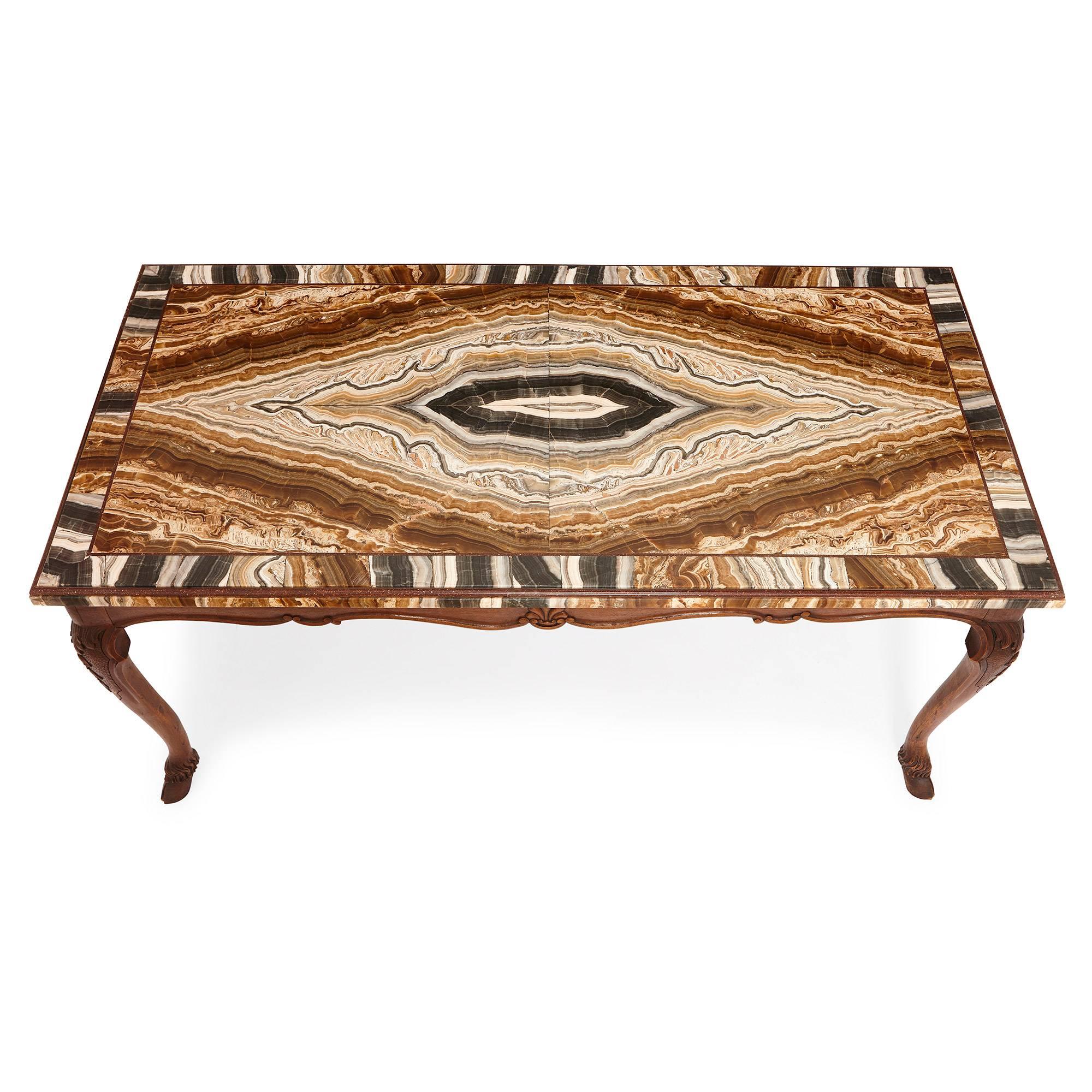 Rococo Antique 18th Century Coffee Table with Onyx and Porphyry Top For Sale