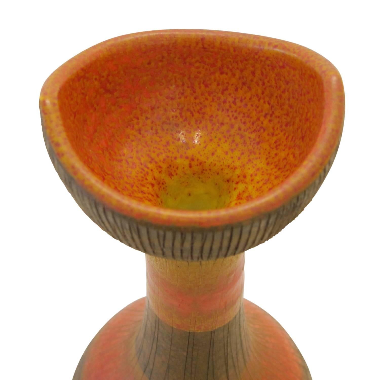 Mid-Century Modern Bitossi for Raymor Incised Seta Ceramic Vase Italy 1950's