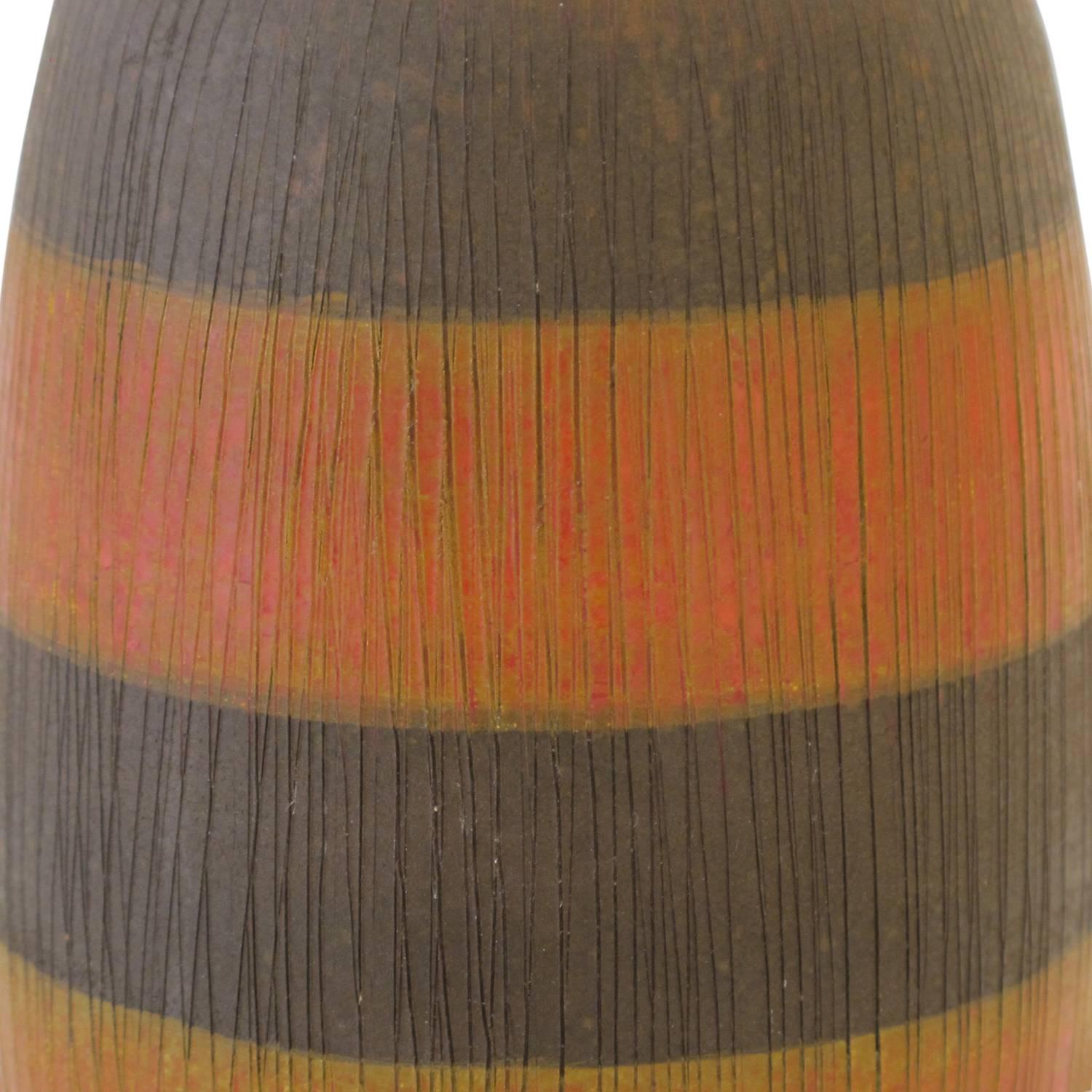 Italian Bitossi for Raymor Incised Seta Ceramic Vase Italy 1950's