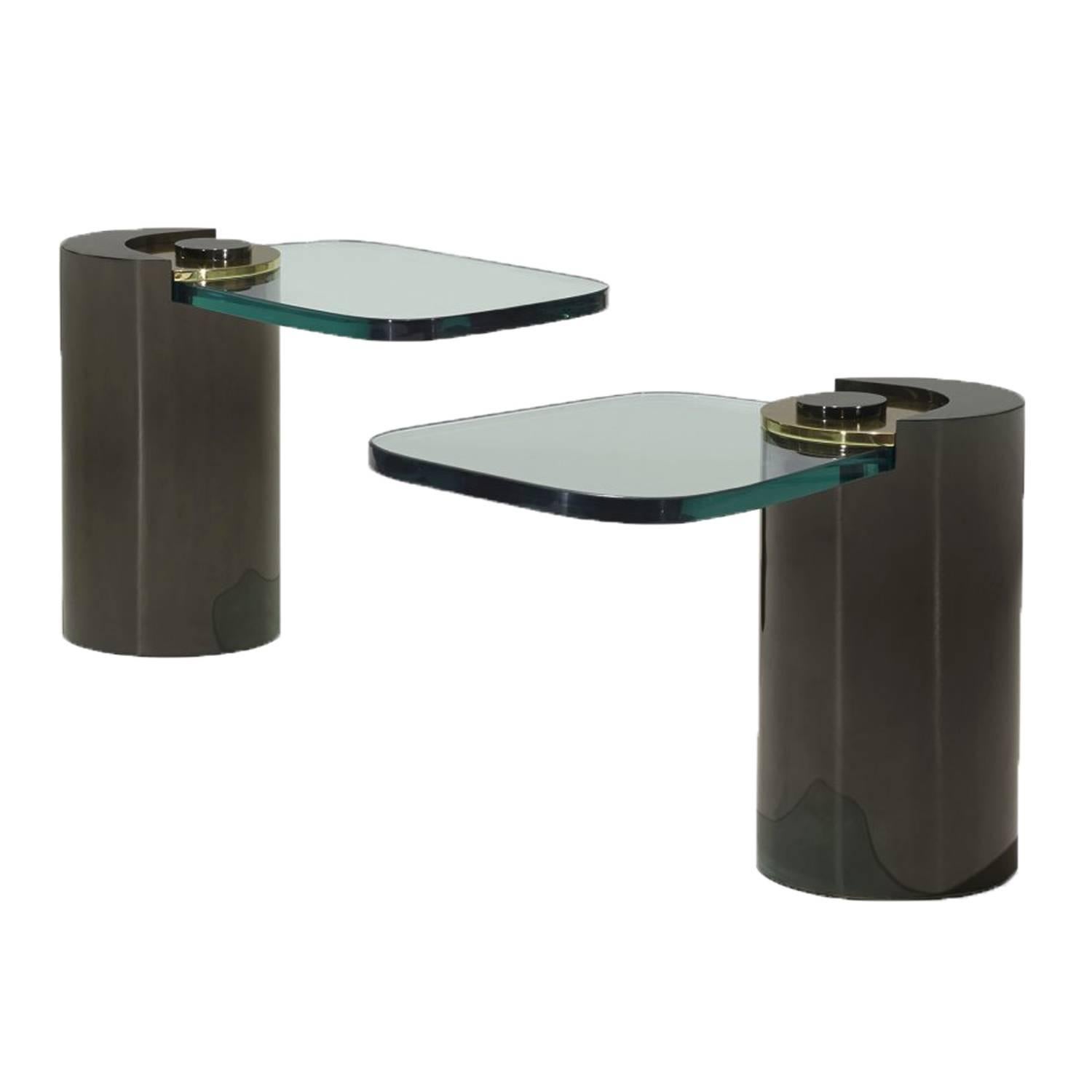 Karl Springer "Sculpture Tables" in Gunmetal Signed