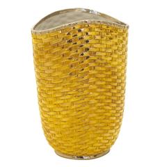San Marco Large Ceramic Gold Woven Vase Signed, Italy, 1970s