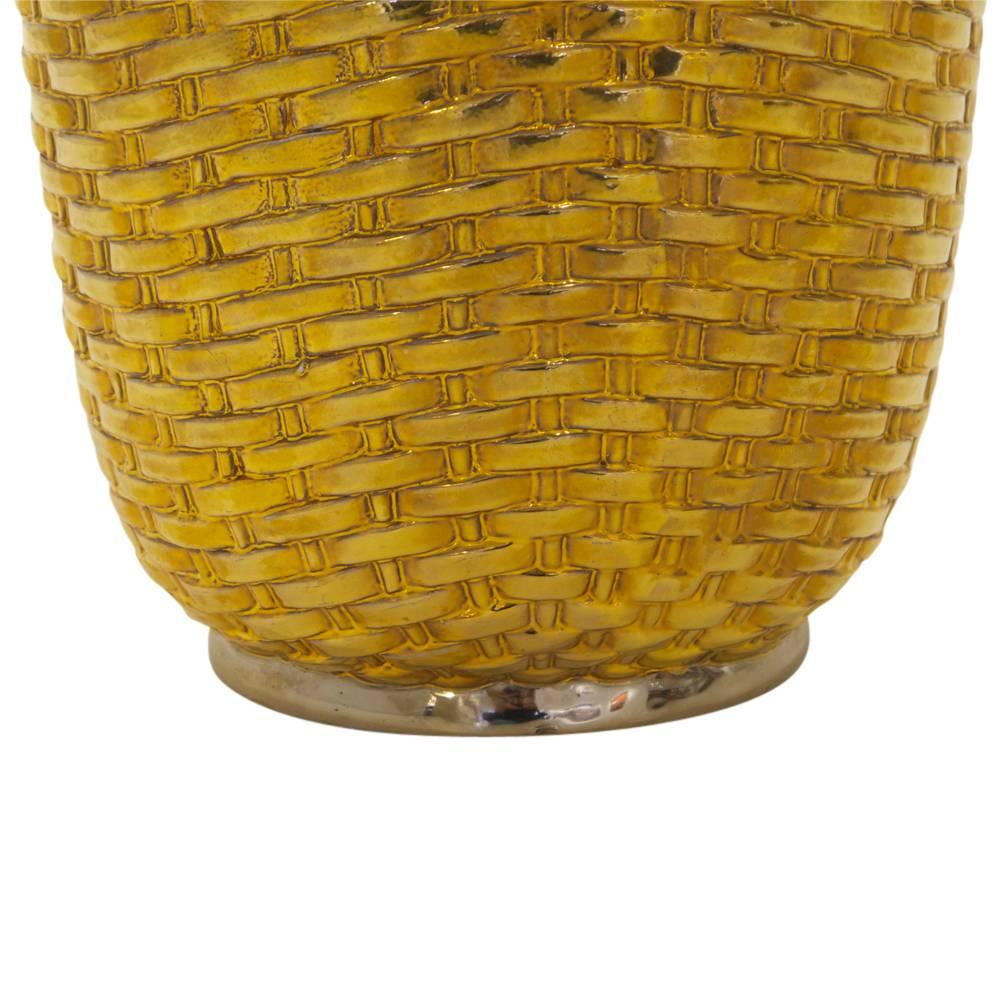 Italian San Marco Large Ceramic Gold Woven Vase Signed, Italy, 1970s