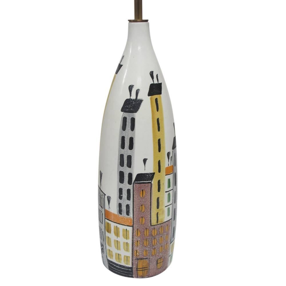 Bitossi Raymor Cityscape Table Lamps Ceramic Italian Signed Pair 1960's In Excellent Condition In New York, NY
