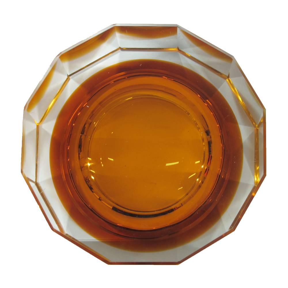 Murano Sommerso Faceted Amber and Clear Glass Bowl, Italy, 1970s In Excellent Condition In New York, NY