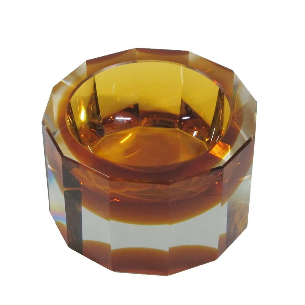Late 20th Century Murano Sommerso Faceted Amber and Clear Glass Bowl, Italy, 1970s