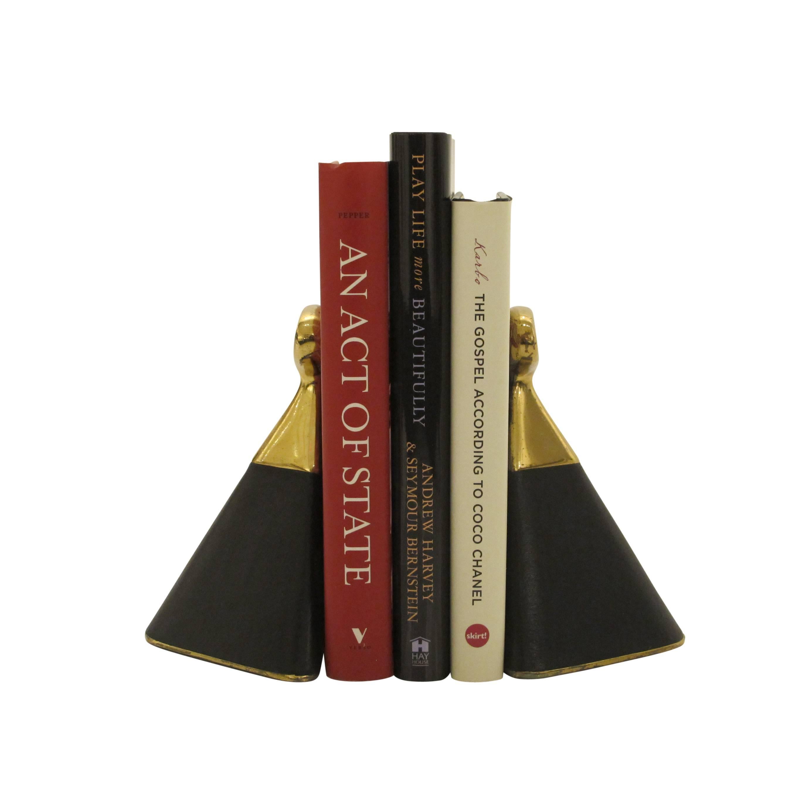 Ben Seibel Jenfred-Ware Bookends Leather and Brass Signed USA, 1950s 1