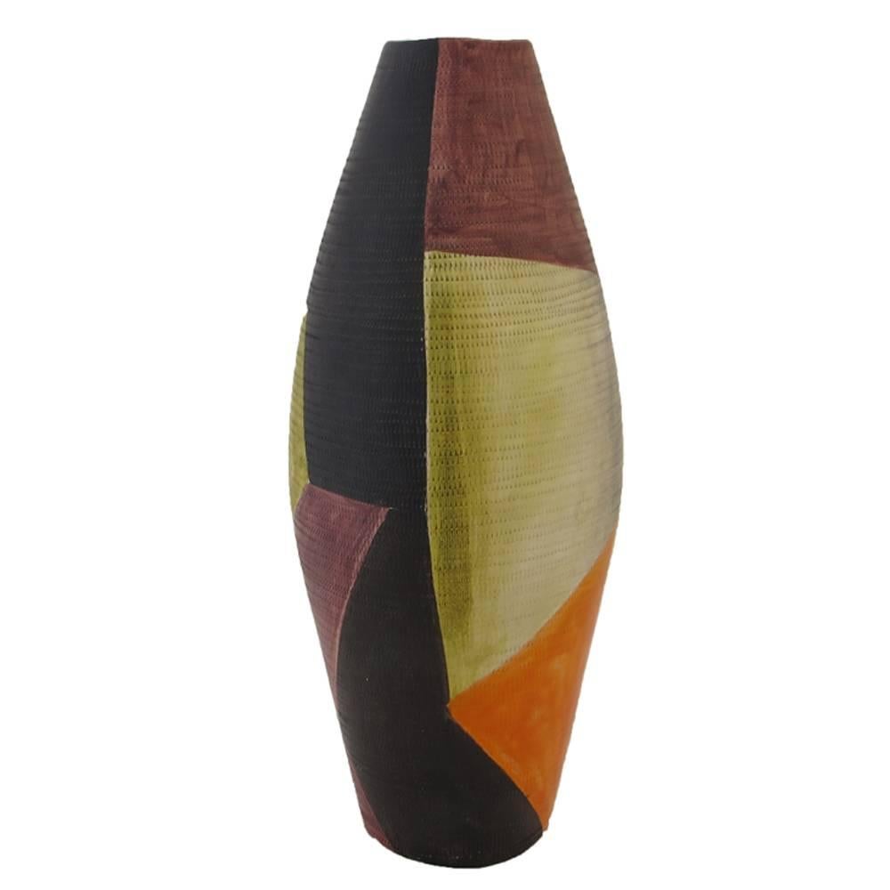 Mid-Century Modern Bitossi Raymor Ceramic Vase Geometric, Italy Signed, 1950s