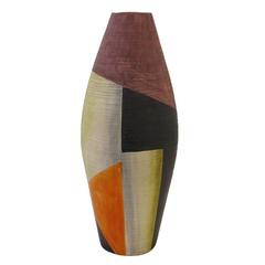Bitossi Raymor Ceramic Vase Geometric, Italy Signed, 1950s