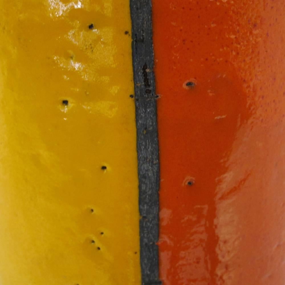 Italian Bitossi Vase, Ceramic Mondrian, Yellow Orange, Brown, Signed