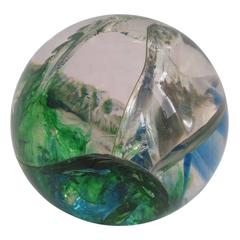 Fractured Resin Sphere Clear, Green and Blue, France, 1970s