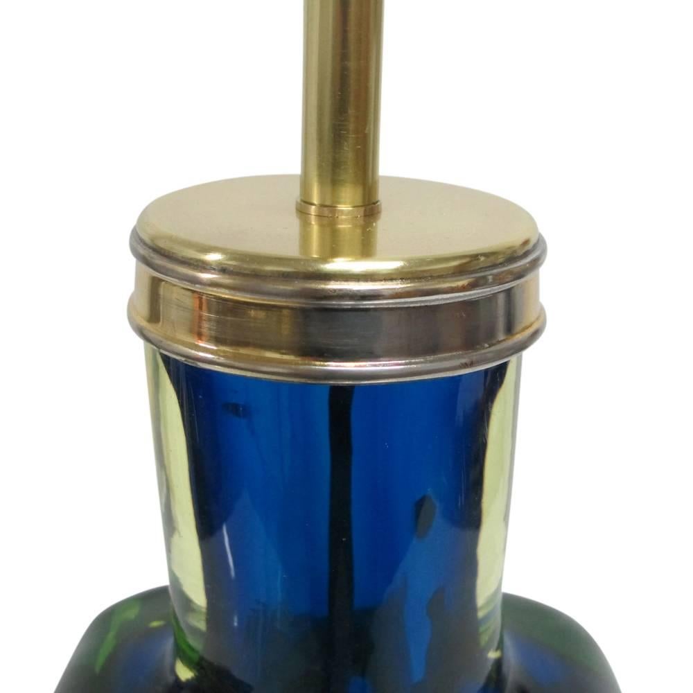 Modern Murano Sommerso Italian Glass Lamp Blue Chartreuse Da Ros Cenedese, Italy, 1960s