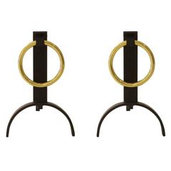 Donald Deskey Style Andirons Brass Buckle, USA, 1960s 11