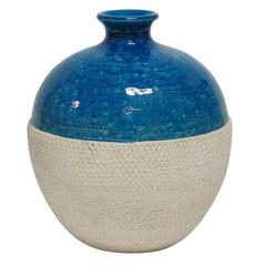Bitossi Ceramic Vase Rimini Blue White Embossed, Italy, 1960s 5
