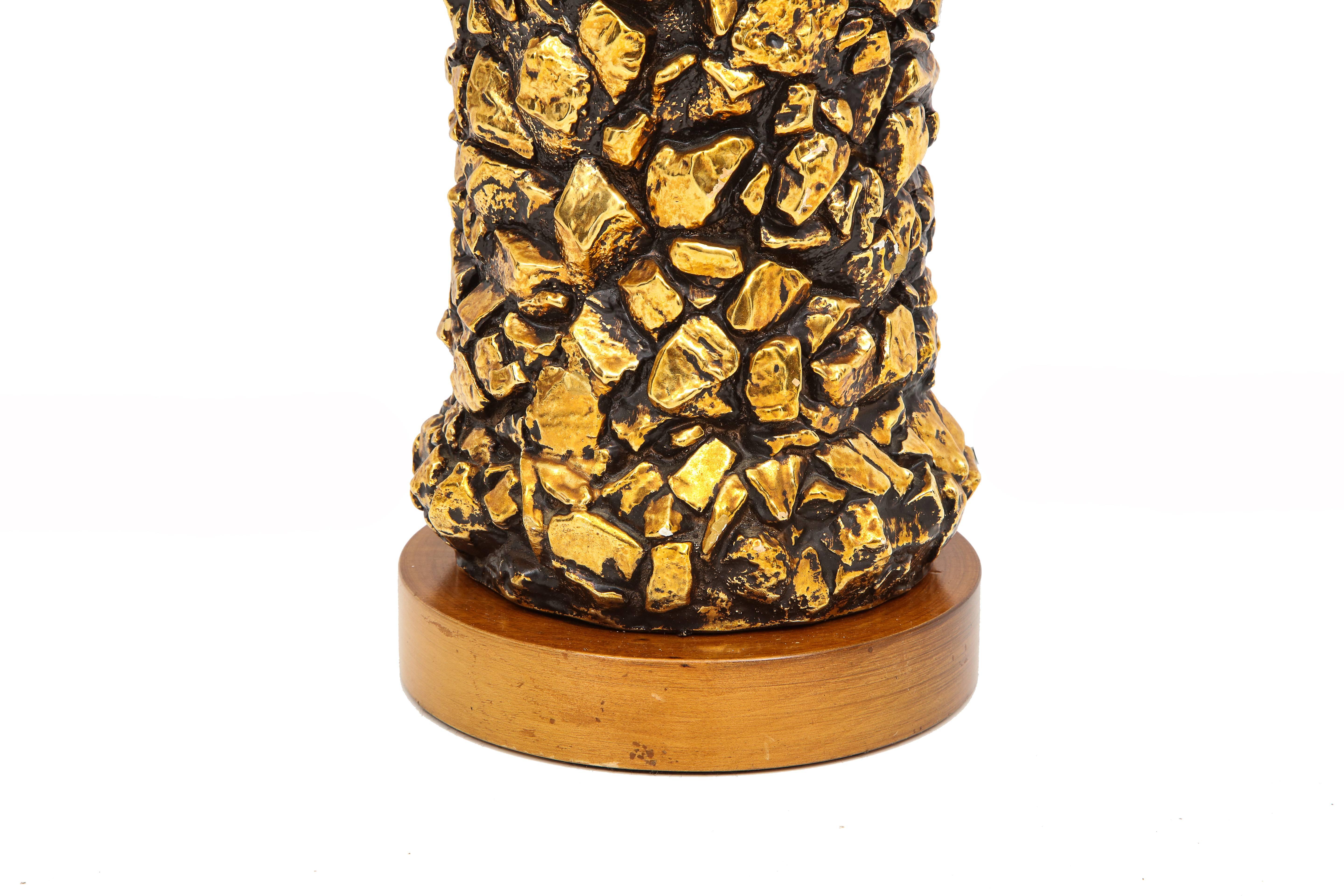 Gilt Gold Pebble Table Lamp Plaster, USA, 1970s