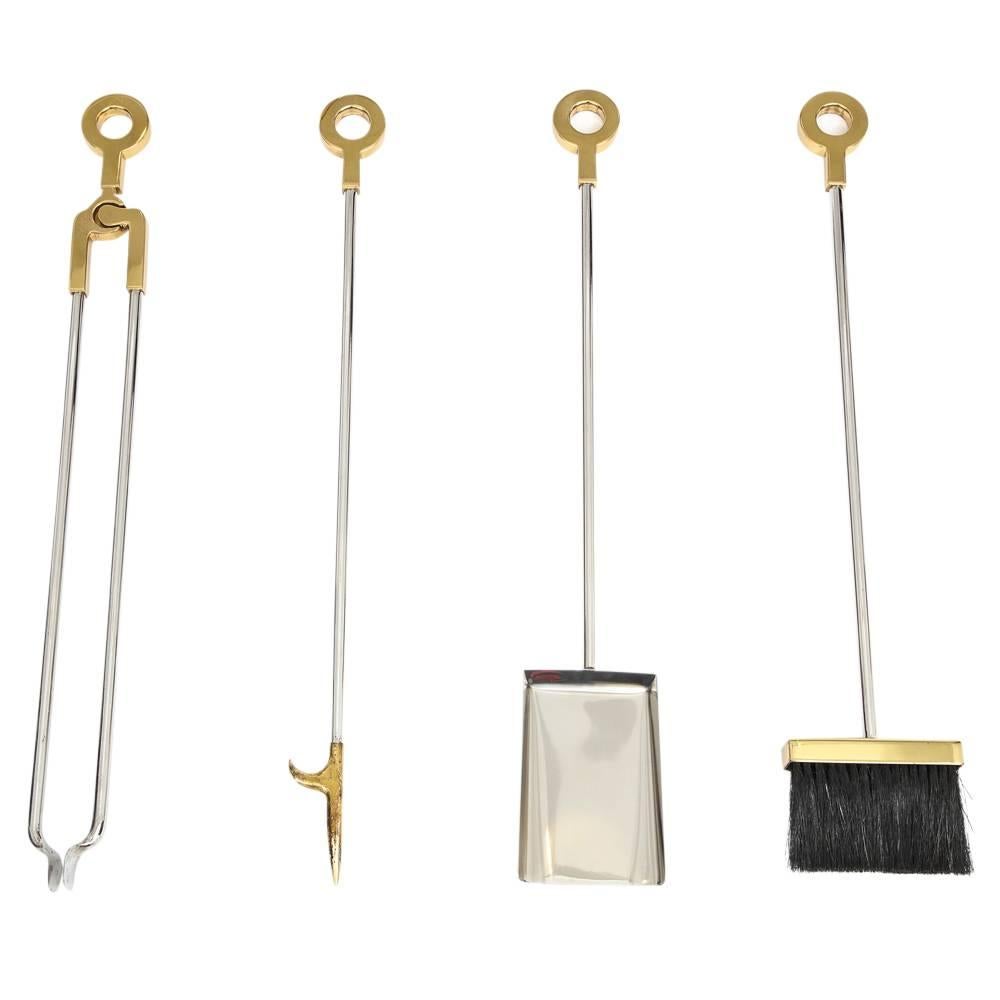 Danny Alessandro Fireplace Tools, Brass and Chrome, Ring Handle In Good Condition In New York, NY