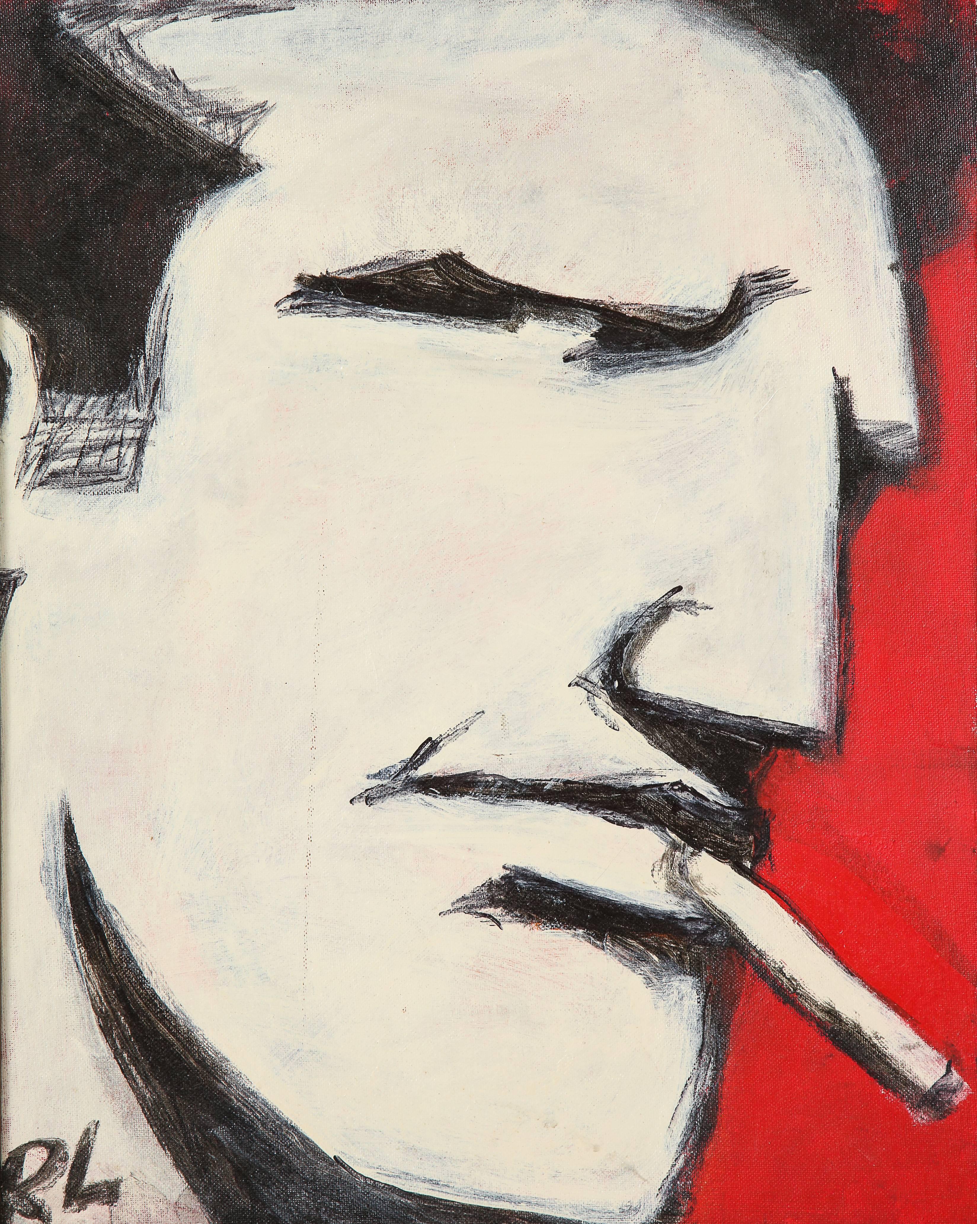 Robert Loughlin Billy beer, painting on canvas panel, white, black, red, signed. Robert Loughlin, 1949-2011. A right profile Brute portrait executed with enamel paint on a 16