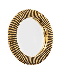 Francois Lembo Ceramic Mirror Gold Ribbed, France, 1970s