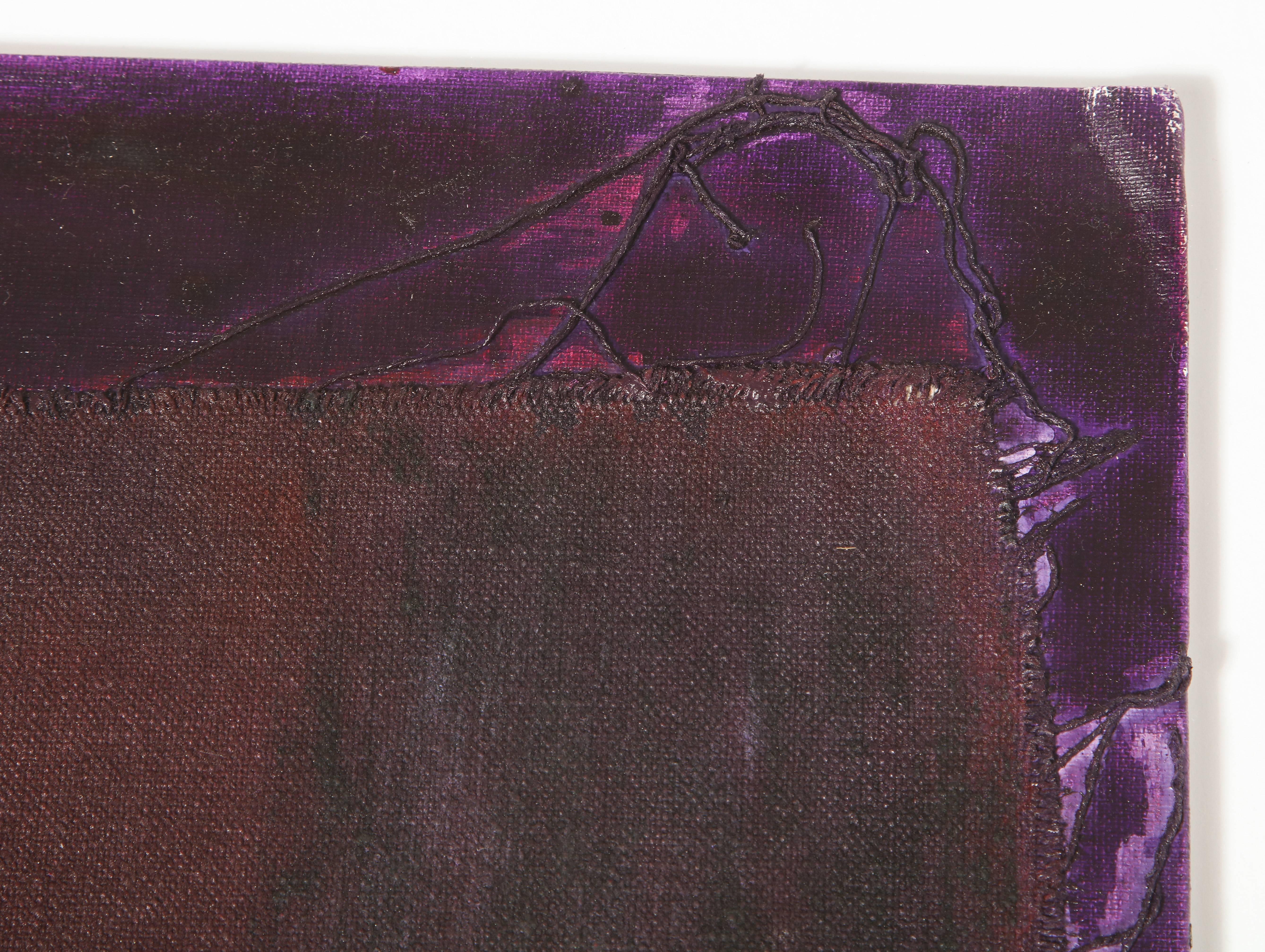 American Adja Yunkers Painting Acrylic on Canvas Purple Plum Abstract Signed, USA, 1980s