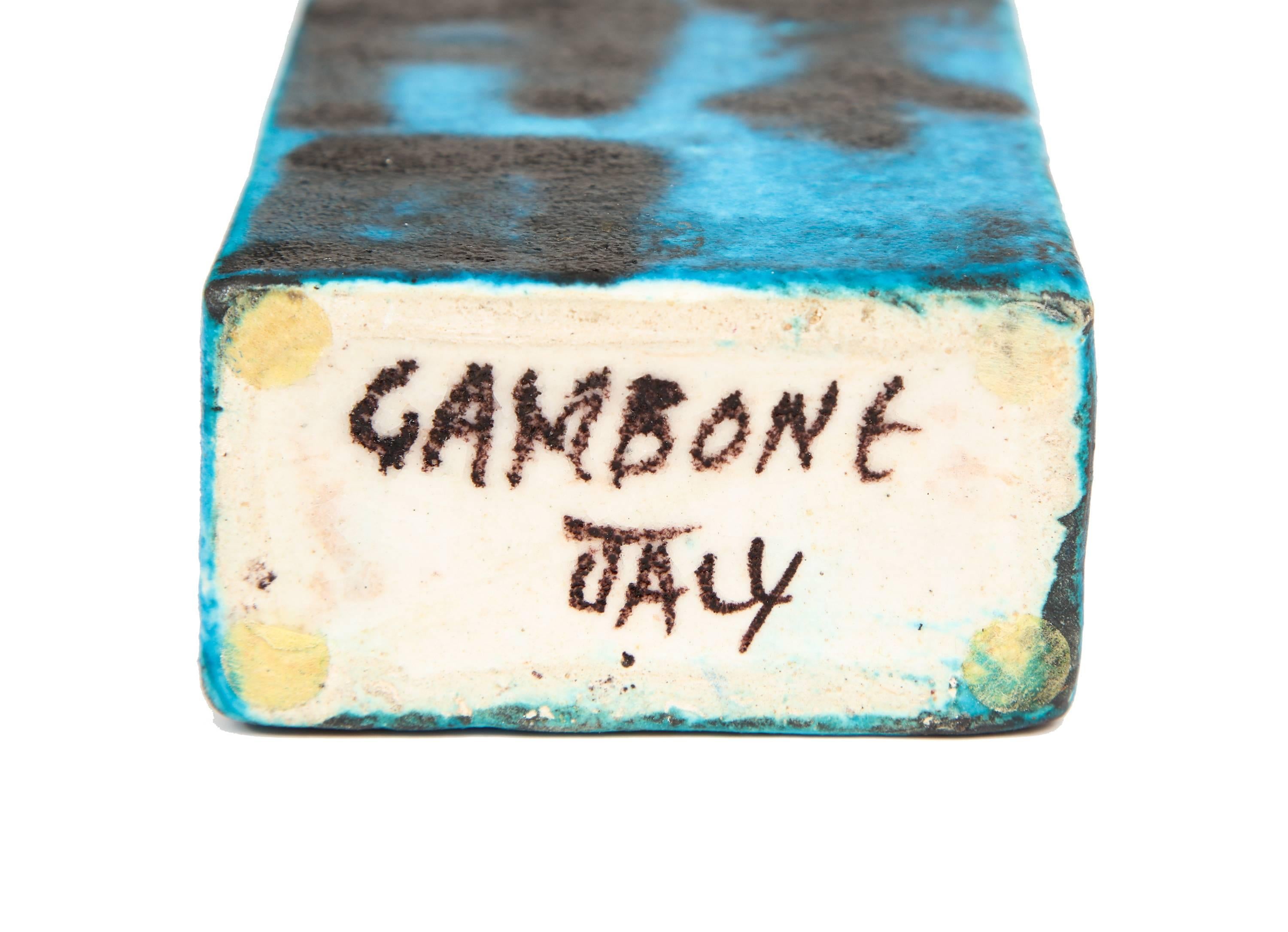 Mid-20th Century Gambone Ceramic Vase Turquoise Blue Black Signed Italy, 1950s