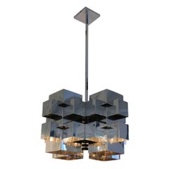 C. Jere Chandelier Nickel Chrome Cubist, USA, 1970s