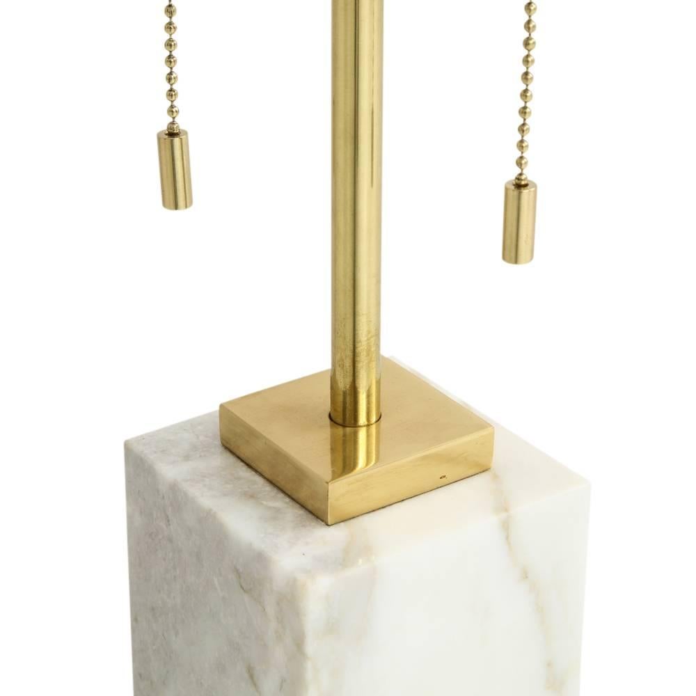 T.H. Robsjohn-Gibbings for Hansen Table Lamp, White Marble, Brass In Good Condition For Sale In New York, NY
