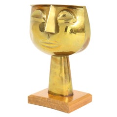 Oswaldo Guayasamin Brass Sculpture Head Signed Ecuador, 1960s
