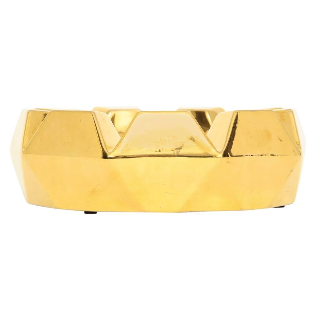 Jaru Bowl Ashtray, Ceramic, Metallic Gold, Faceted, Signed In Good Condition In New York, NY