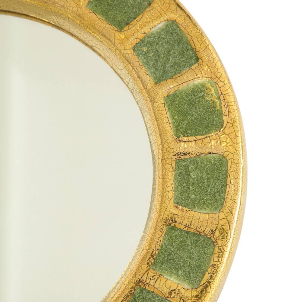 Mid-Century Modern Mithé Espelt Mirror, Ceramic, Gold and Green