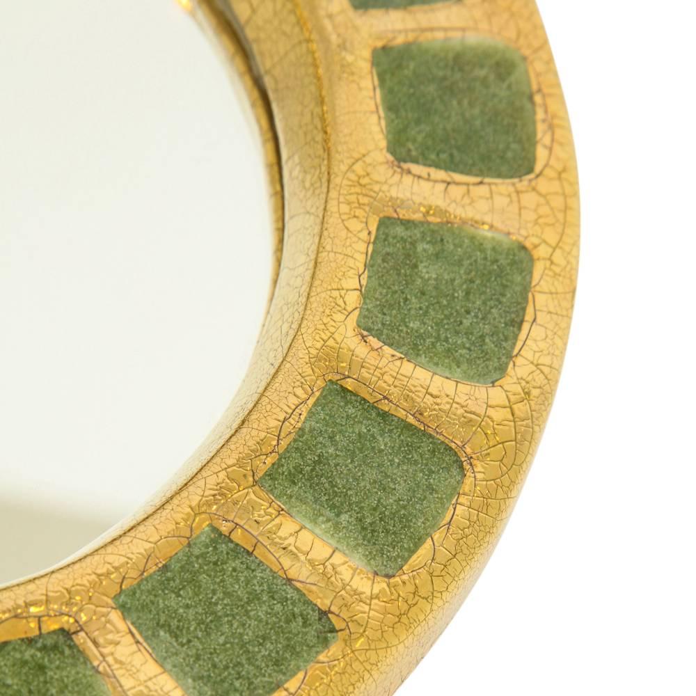 French Mithé Espelt Mirror, Ceramic, Gold and Green