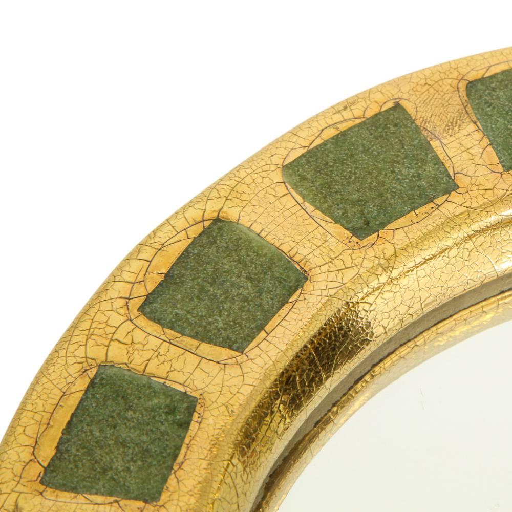 Glazed Mithé Espelt Mirror, Ceramic, Gold and Green
