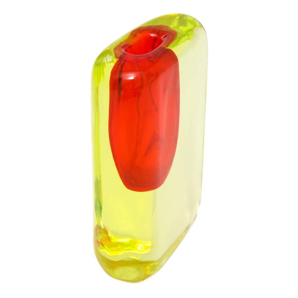 Antonio da Ros Sommerso Glass Yellow Red Vase, Italy, 1960s In Good Condition In New York, NY